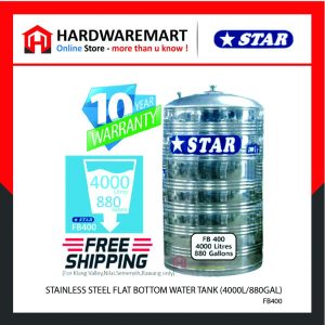 STAR FB400 STAINLESS STEEL FLAT BOTTOM WATER TANK (4000L/880GAL)