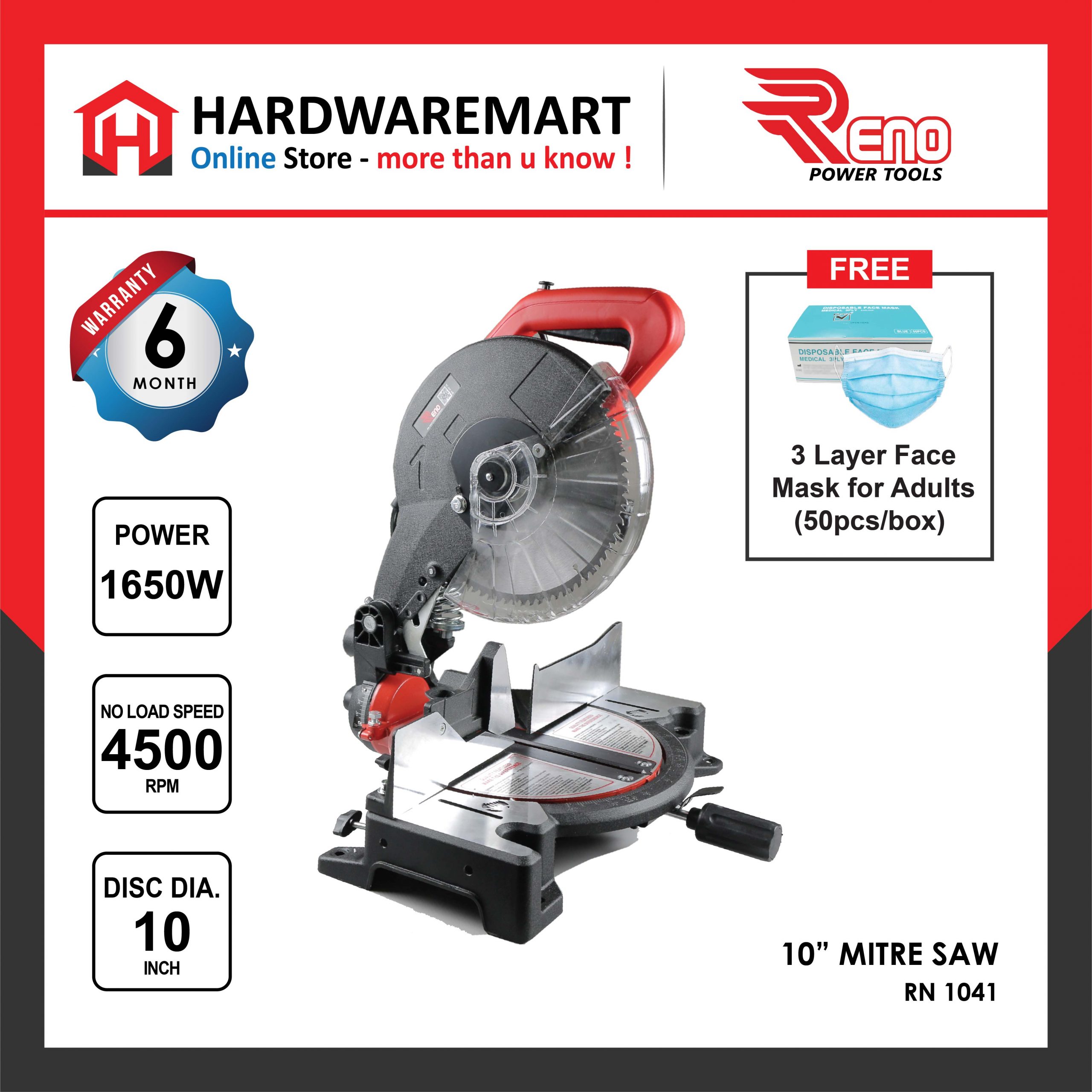 RENO RN1041 10'' Mitre Saw Wood Working Aluminum Angle Cutting Miter