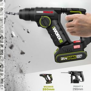 [WORX PROFESSIONAL] 20V Cordless Brushless Rotary Hammer WU380S.5 INCULDE 1 x 4.0AH ; 1 X 2.0AH Battery