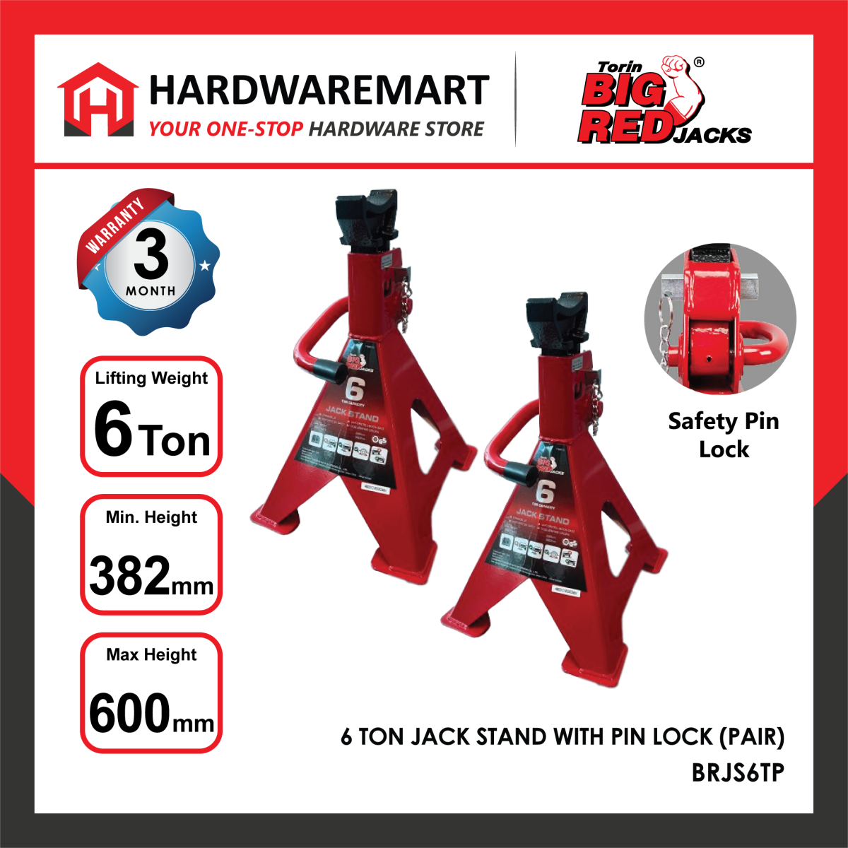 Bigred 6 Ton Jack Stand With Pin Lock Pair Hardwaremart 8835